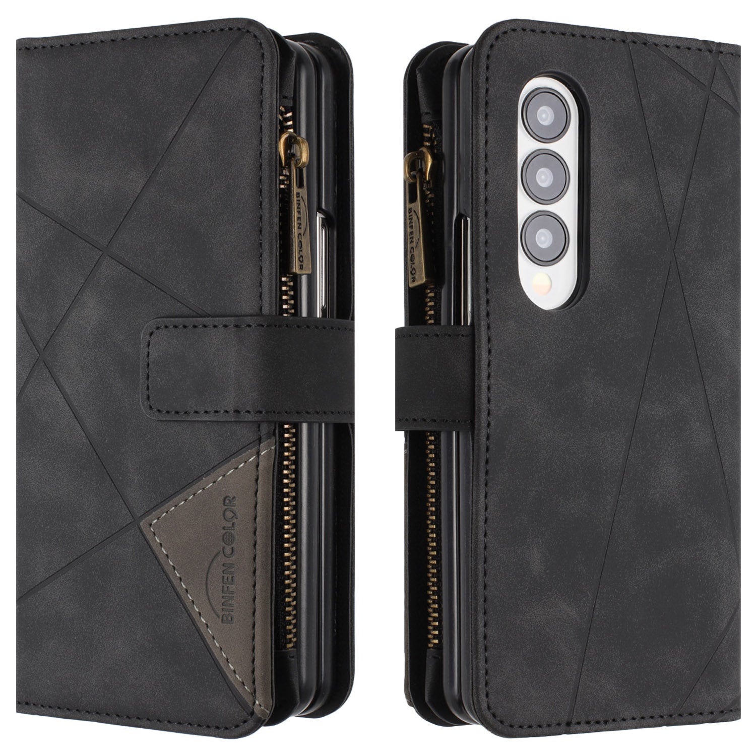 BINFEN COLOR For Samsung Galaxy Z Fold4 5G Imprinted Line Zipper Pocket Case PU Leather Stand Wallet Phone Cover BINFEN COLOR For Samsung Galaxy Z Fold4 5G Imprinted Line Zipper Pocket Case PU Leather Stand Wallet Phone Cover